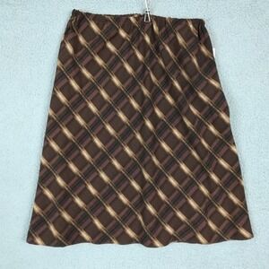 Studio I Womens Skirt Knee Length Brown Beige Plaid Pull‎ On Petite 10P New